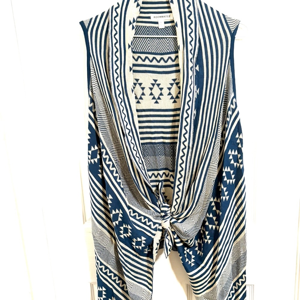 Roommates Blue and Cream Striped Knit Shrug